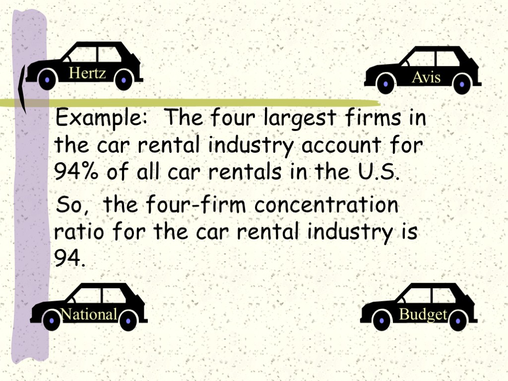 Example: The four largest firms in the car rental industry account for 94% of